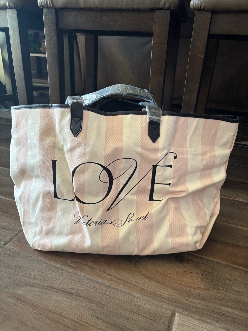 Victoria's Secret Pink and Cream Striped LOVE Tote